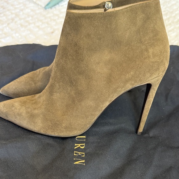 Ralph Lauren Purple Label Olive Green Suede Booties - Picture 3 of 6